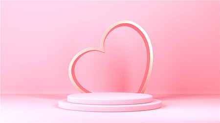 Minimal heart shapes background mock up podium. Pedestal scene with for product platform. 3d renderingの写真素材