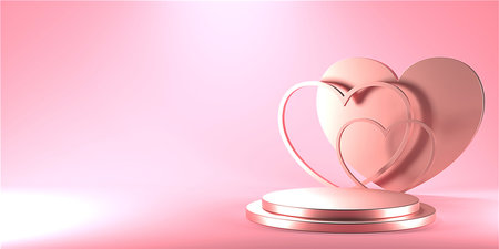 Minimal heart shapes background mock up podium. Pedestal scene with for product platform. 3d renderingの写真素材