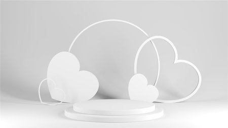 Minimal heart shapes background mock up podium. Pedestal scene with for product platform. 3d renderingの写真素材