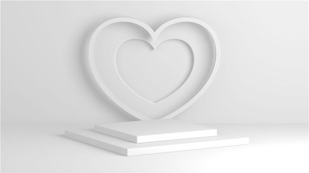 Minimal heart shapes background mock up podium. Pedestal scene with for product platform. 3d renderingの写真素材