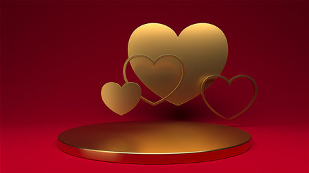 Minimal heart shapes background mock up podium. Pedestal scene with for product platform. 3d renderingの写真素材