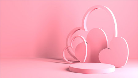 Minimal heart shapes background mock up podium. Pedestal scene with for product platform. 3d renderingの写真素材