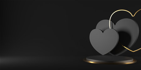 Minimal heart shapes background mock up podium. Pedestal scene with for product platform. 3d renderingの写真素材