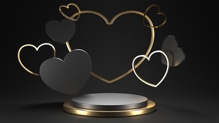 Minimal heart shapes background mock up podium. Pedestal scene with for product platform. 3d renderingの写真素材