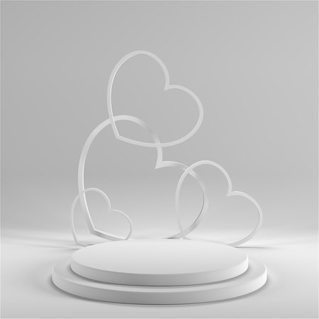 Minimal heart shapes background mock up podium. Pedestal scene with for product platform. 3d renderingの写真素材
