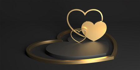 Minimal heart shapes background mock up podium. Pedestal scene with for product platform. 3d renderingの写真素材