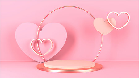 Minimal heart shapes background mock up podium. Pedestal scene with for product platform. 3d renderingの写真素材