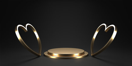 Minimal heart shapes background mock up podium. Pedestal scene with for product platform. 3d renderingの写真素材