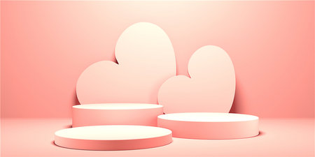 Minimal heart shapes background mock up podium. Pedestal scene with for product platform. 3d renderingの写真素材