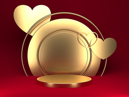 Minimal heart shapes background mock up podium. Pedestal scene with for product platform. 3d renderingの写真素材