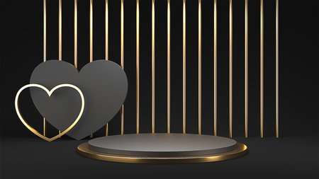 Minimal heart shapes background mock up podium. Pedestal scene with for product platform. 3d renderingの写真素材