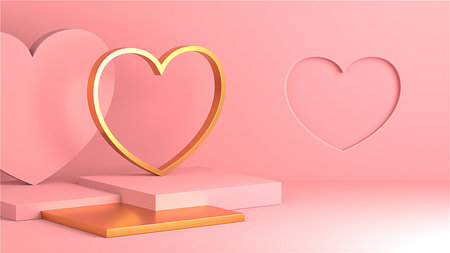Minimal heart shapes background mock up podium. Pedestal scene with for product platform. 3d renderingの写真素材