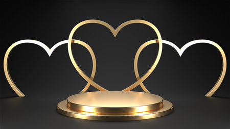 Minimal heart shapes background mock up podium. Pedestal scene with for product platform. 3d renderingの写真素材