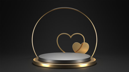 Minimal heart shapes background mock up podium. Pedestal scene with for product platform. 3d renderingの写真素材