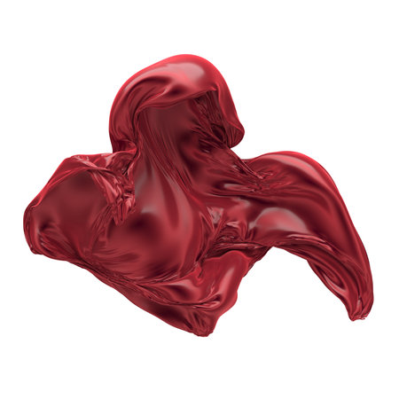 Abstract red cloth falling. Satin fabric flying in the wind. 3d renderingの写真素材