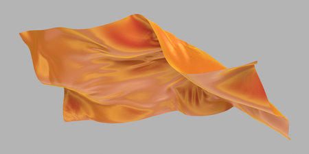 Golden wavy silk satin cloth flying. 3d renderingの写真素材