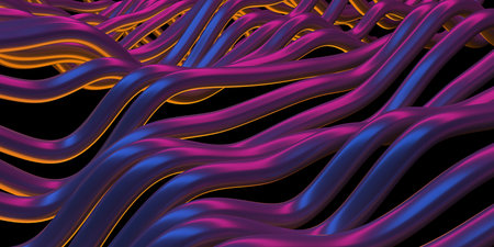 Wavy glossy abstract stripes background. 3d rendering