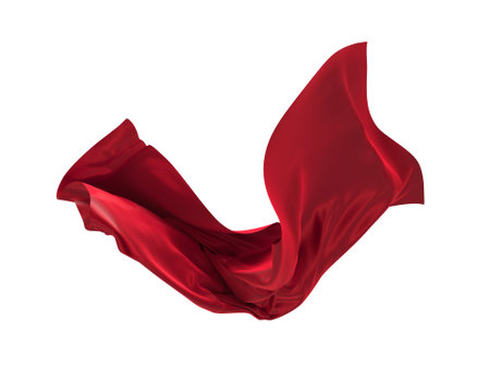 Abstract red cloth falling. Satin fabric flying in the wind. 3d renderingの写真素材