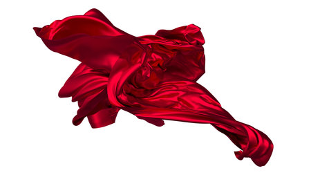 Abstract red cloth falling. Satin fabric flying in the wind. 3d renderingの写真素材