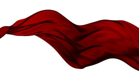 Abstract red cloth falling. Satin fabric flying in the wind. 3d renderingの写真素材