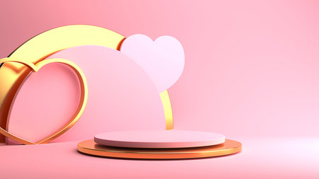 Minimal heart shapes background mock up podium. Pedestal scene with for product platform. 3d renderingの写真素材