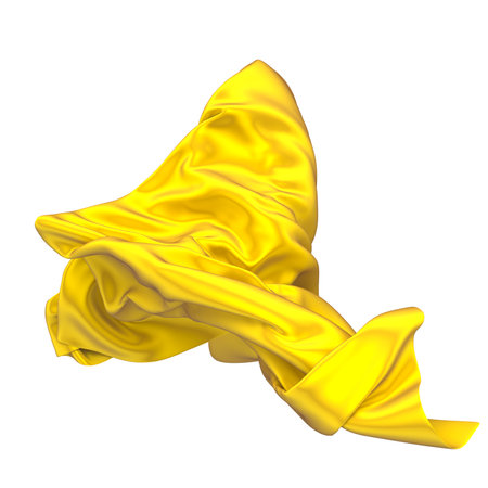 Golden wavy silk satin cloth flying. 3d renderingの写真素材