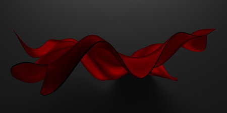 Abstract red cloth falling. Satin fabric flying in the wind. 3d renderingの写真素材