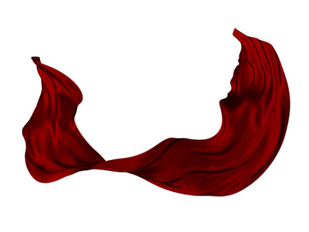 Abstract red cloth falling. Satin fabric flying in the wind. 3d renderingの写真素材