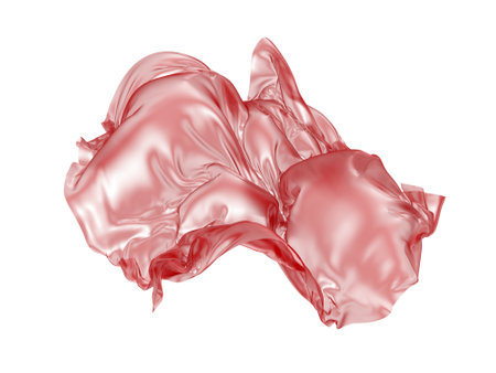 Abstract red cloth falling. Satin fabric flying in the wind. 3d renderingの写真素材