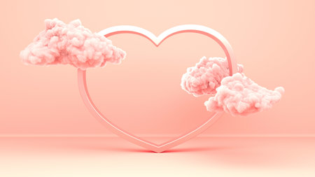 heart shape with clouds. Valentine's Day celebration. 3d renderingの写真素材