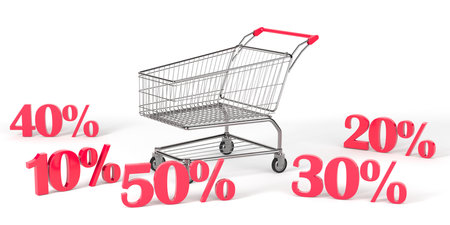 Concept SALE discount shopping trolley. 3d renderingの写真素材