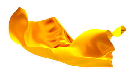 Golden wavy silk satin cloth flying. 3d renderingの写真素材