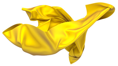 Golden wavy silk satin cloth flying. 3d renderingの写真素材