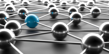 Concept Individual sphere in network. Teamwork and leader. 3d rendering