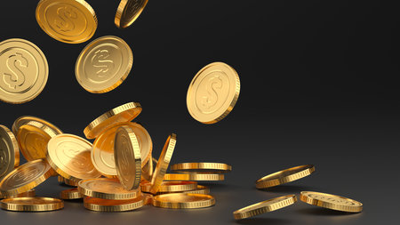 Heap of golden dollar currency coins. business concept. 3d renderingの写真素材