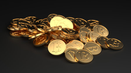 Bitcoin BTC coins heap. blockchain technology. business and finance concept. 3d renderingの写真素材