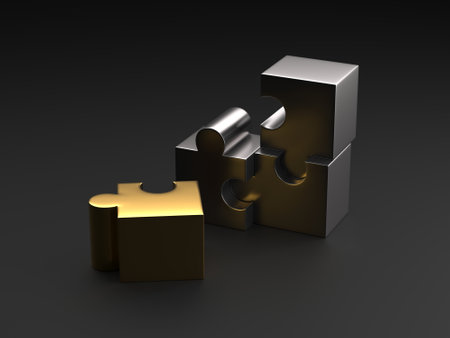 Assembling pieces of the jigsaw puzzle. 3d rendering