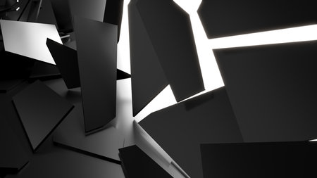 Cracked surface dark background. Broken effect destruction. 3d renderingの写真素材