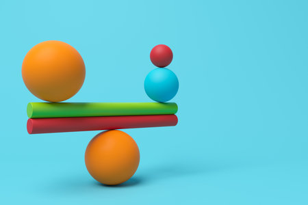 Geometric shapes in impossible balance. Backdrop design for product promotion. 3d renderingの写真素材