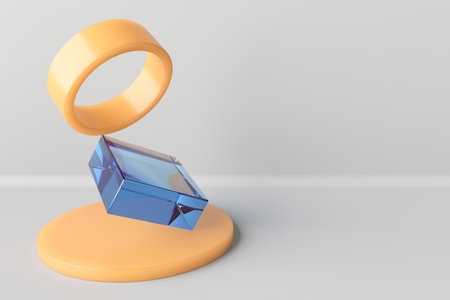 Geometric shapes in impossible balance. Backdrop design for product promotion. 3d renderingの写真素材