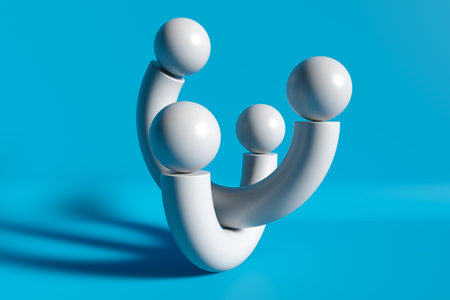 Geometric shapes in impossible balance. Backdrop design for product promotion. 3d rendering