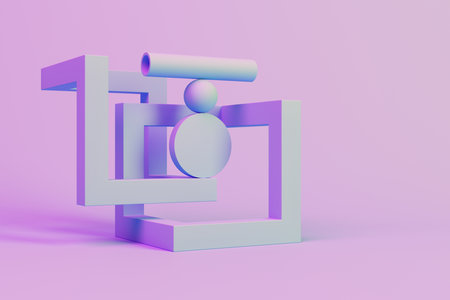 Geometric shapes in impossible balance. Backdrop design for product promotion. 3d renderingの写真素材