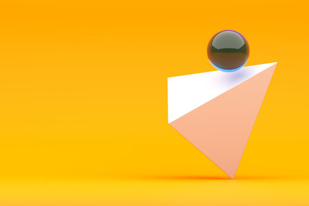 Geometric shapes in impossible balance. Backdrop design for product promotion. 3d renderingの写真素材