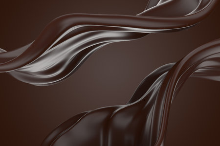 Splash of dark chocolate wave flow. Melted cocoa mass. 3d renderingの写真素材