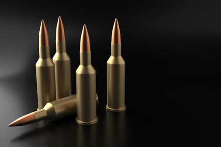 Rifle bullet ammunition background. military technology banner. 3d renderingの写真素材