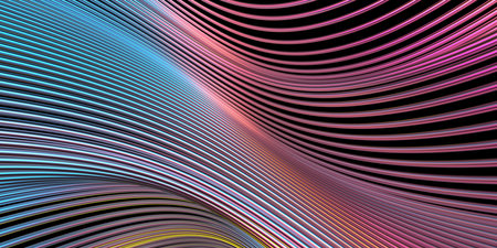 Abstract stripes wavy background. Colorful reflections on dark metallic surface. 3d renderingの写真素材