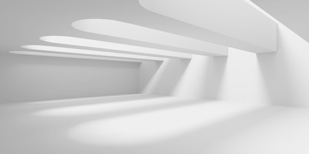 Minimalist room space. White clean empty architecture interior. 3d renderingの写真素材