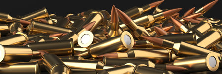 Rifle bullet ammunition background. military technology banner. 3d renderingの写真素材
