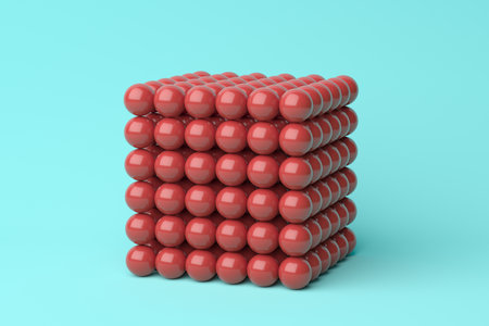 Red spheres forming a cube shape. abstract structure. 3D renderingの写真素材