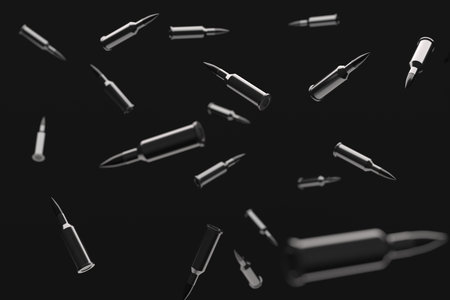 Rifle bullet ammunition background. military technology banner. 3d renderingの写真素材